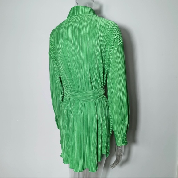 Green Pleated Button Front Dress - Picture 4 of 6